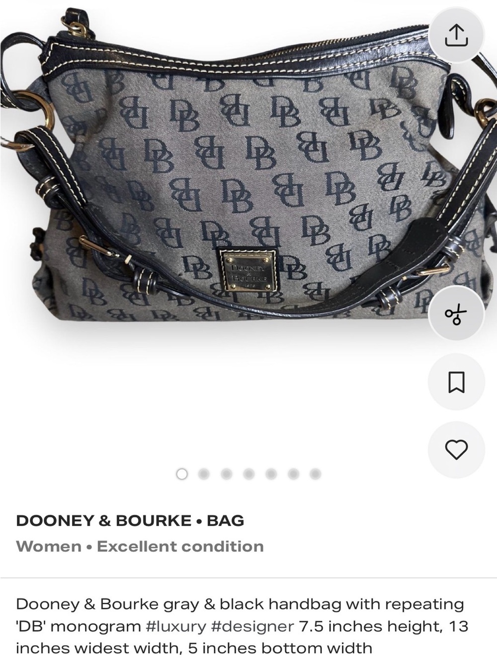 Dooney & Bourke Gray and Black DB Monogram Shoulder Bag